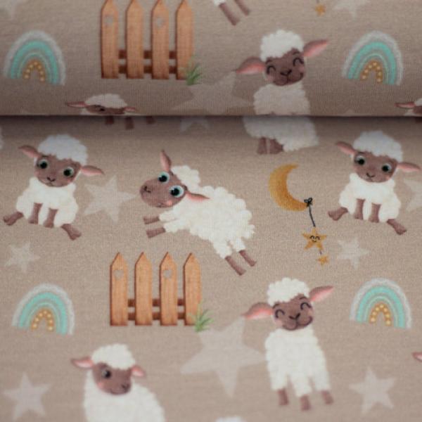 Baumwolljersey Schafe auf Beige Landkind by Mrs. Mint Design by Swafing